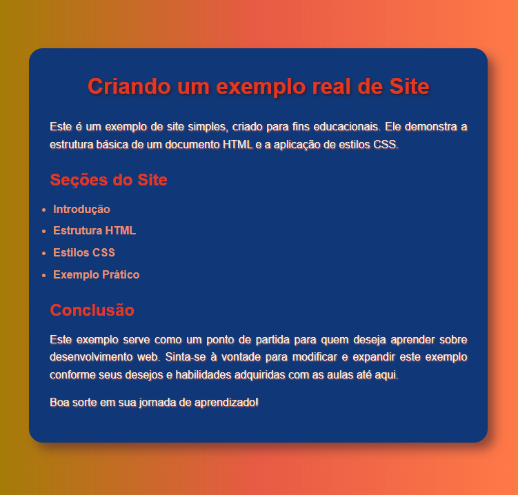 Exemplo Visual do Site